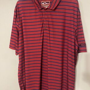 Drake Red and Blue Striped Polo Shirt